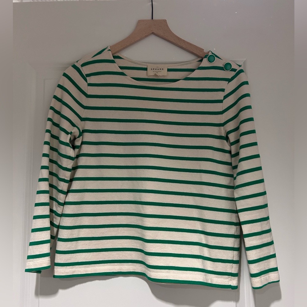 Sezane Green and Ecru Colette Mariniere